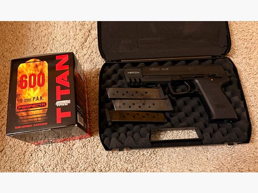 Röhm RG96 Match, 3 Magazine, 600 Schuss 9mm P.A.K.