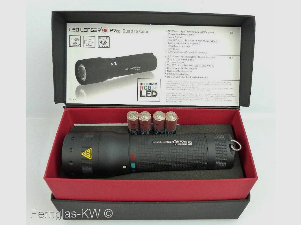Ledlenser flashlight P7 QC gift box with bag, strap, and batteries