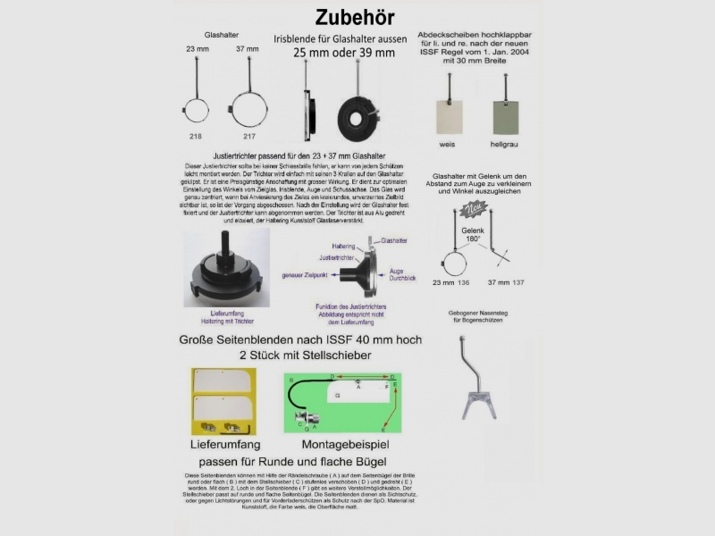 Irisblende 25 mm oder 39 mm mit Halteclip für Glashalter