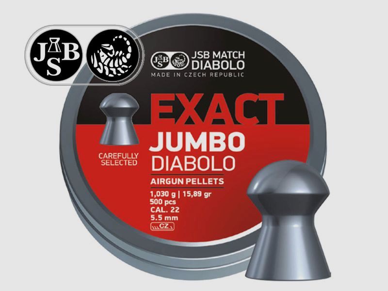 500 StĂĽck JSB Rundkopf Diabolo EXACT JUMBO, Field Target, Kal. 5,51 mm, 1,030 g