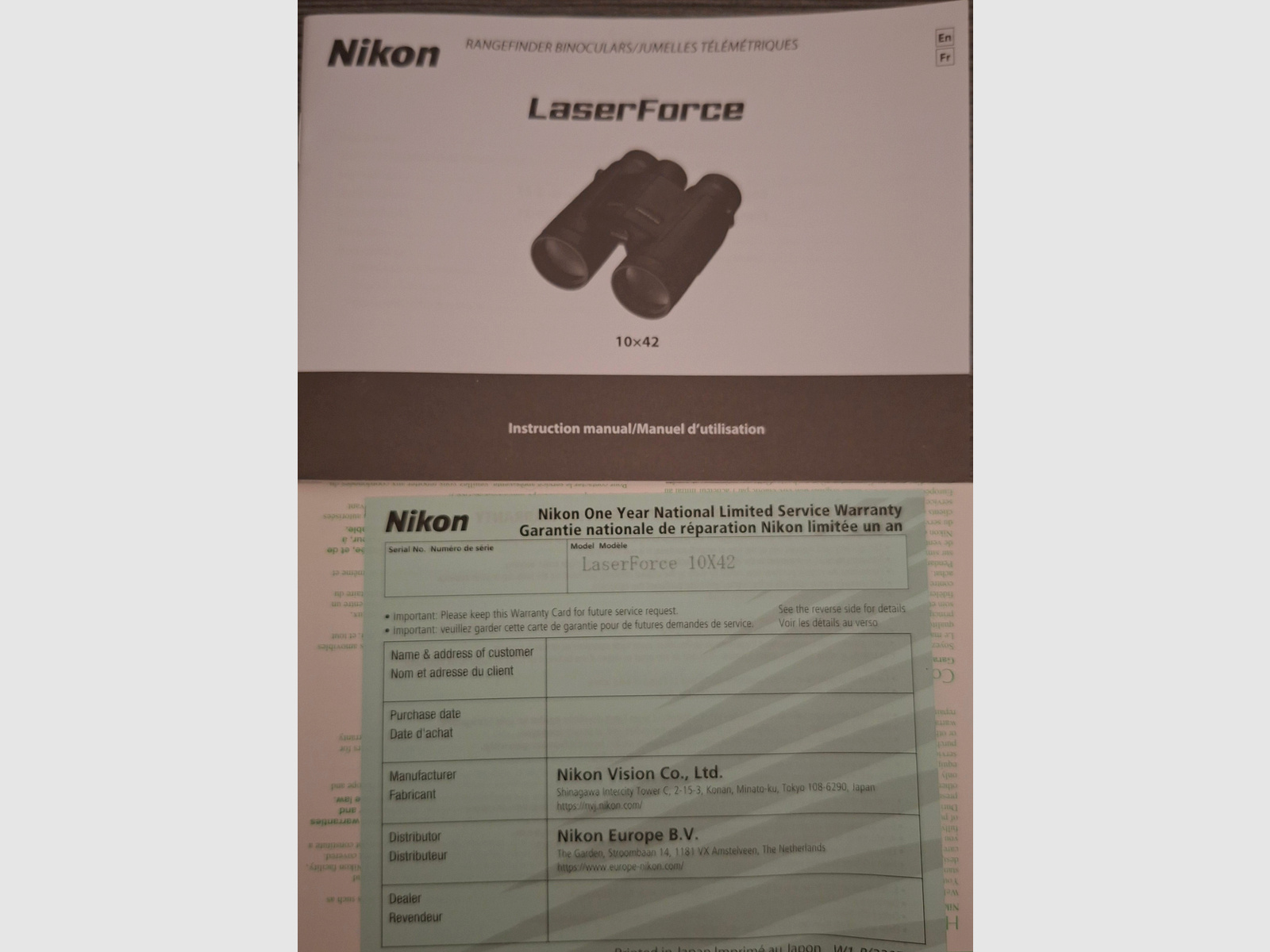 Nikon Laser Force 10x42, misuratore di distanza, binocolo, come nuovo, 