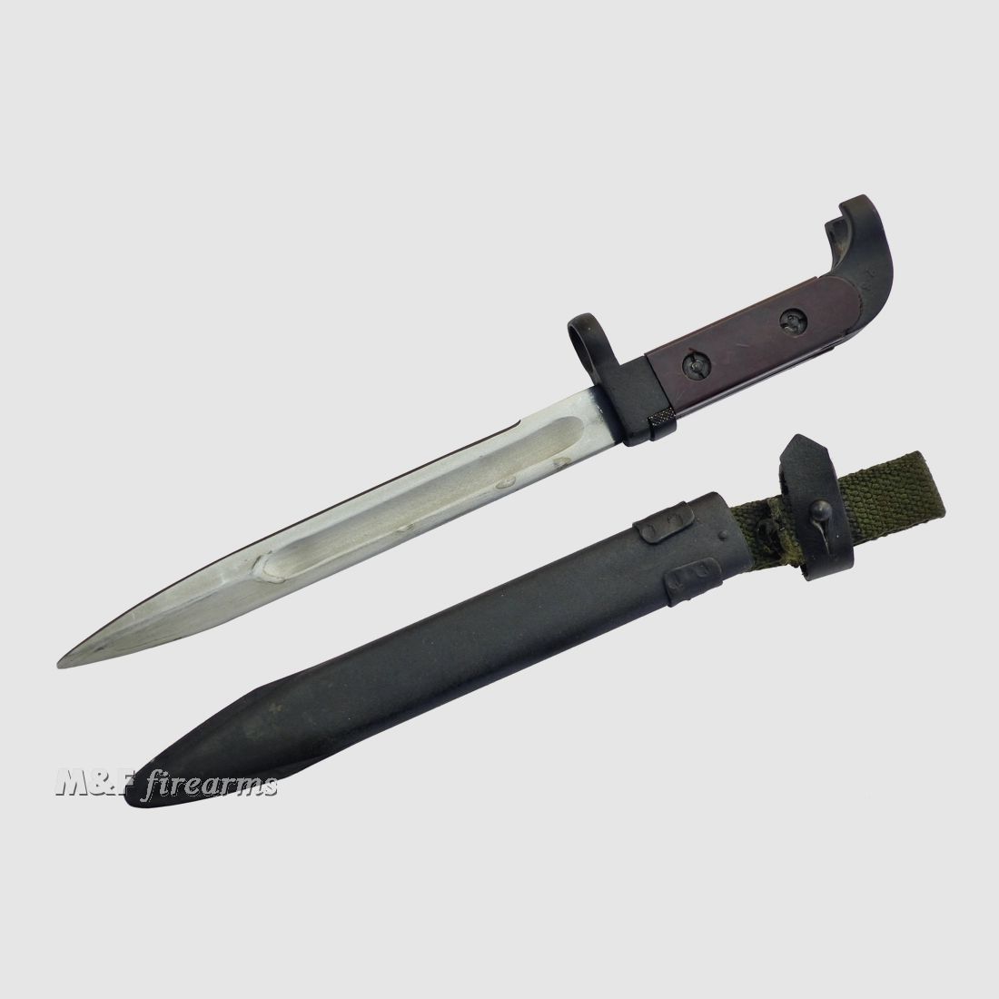 Bulgarisches Bajonett für AK 47 mit Webbing-Koppelschlaufe & Leder-Sicherungsriemen, nicht passend für AKM, AK 74 und alle AK-Modelle mit Bajonetthaft