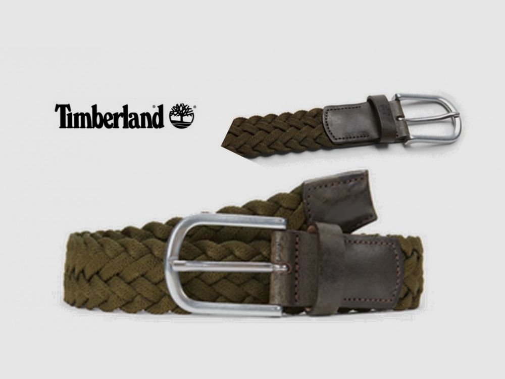 TIMBERLAND Gevlochten Riem met Elastische Leren Details in Groen