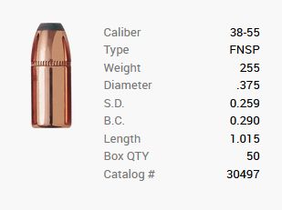 Barnes Pocisk .38-55/.375 255GR Originals FN FB 50 Sztuk