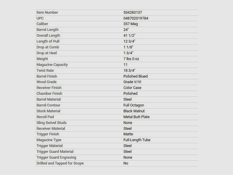 Winchester 1892 Deluxe Oktagon Takedown Pistolet z uchwytem 24" .357 Mag. (MIROKU FERTIGUNG)