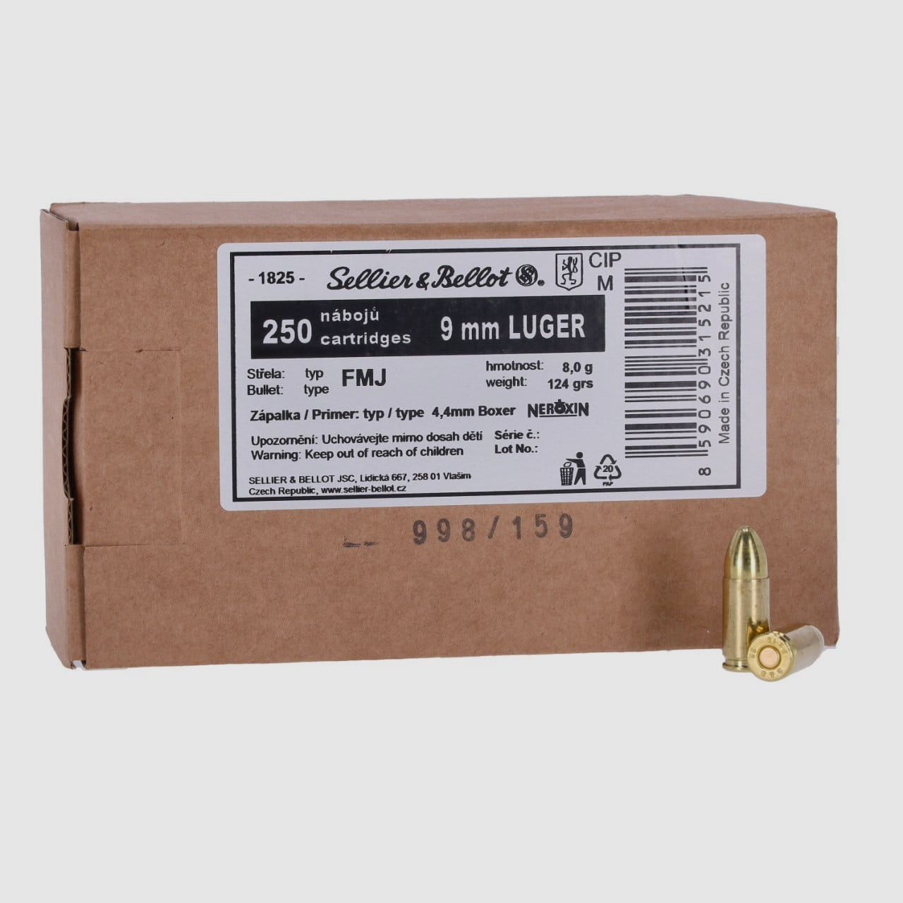 Sellier & Bellot 9mm Luger Vollmantel FMJ 124gr. - 250 St.