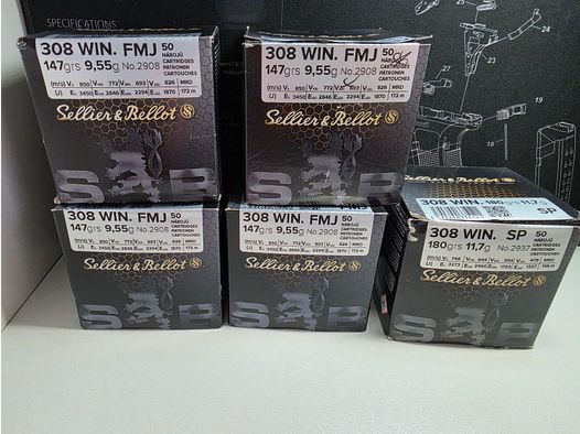 Amunicja .308 Win. S&B FMJ 147gr, 9,55g & S&B SP 180gr, 11,7g