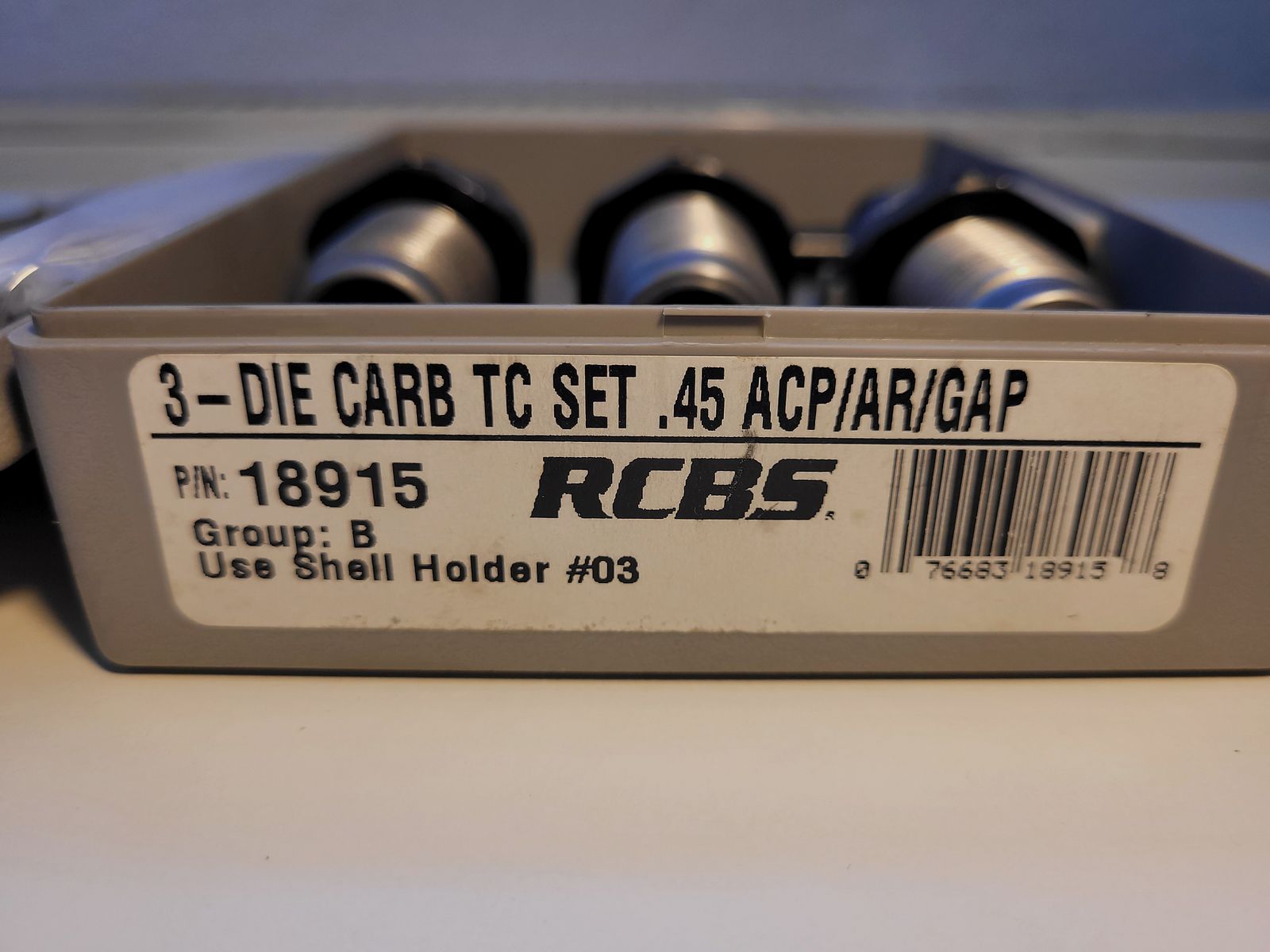 .45 ACP / AR / GAP RCBS matrijsset, hardmetaal, taper crimp, Art.Nr.: 18915