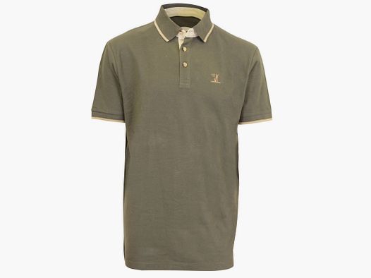 Hunting polo khaki embroidered wild boar piqué cotton S-3XL