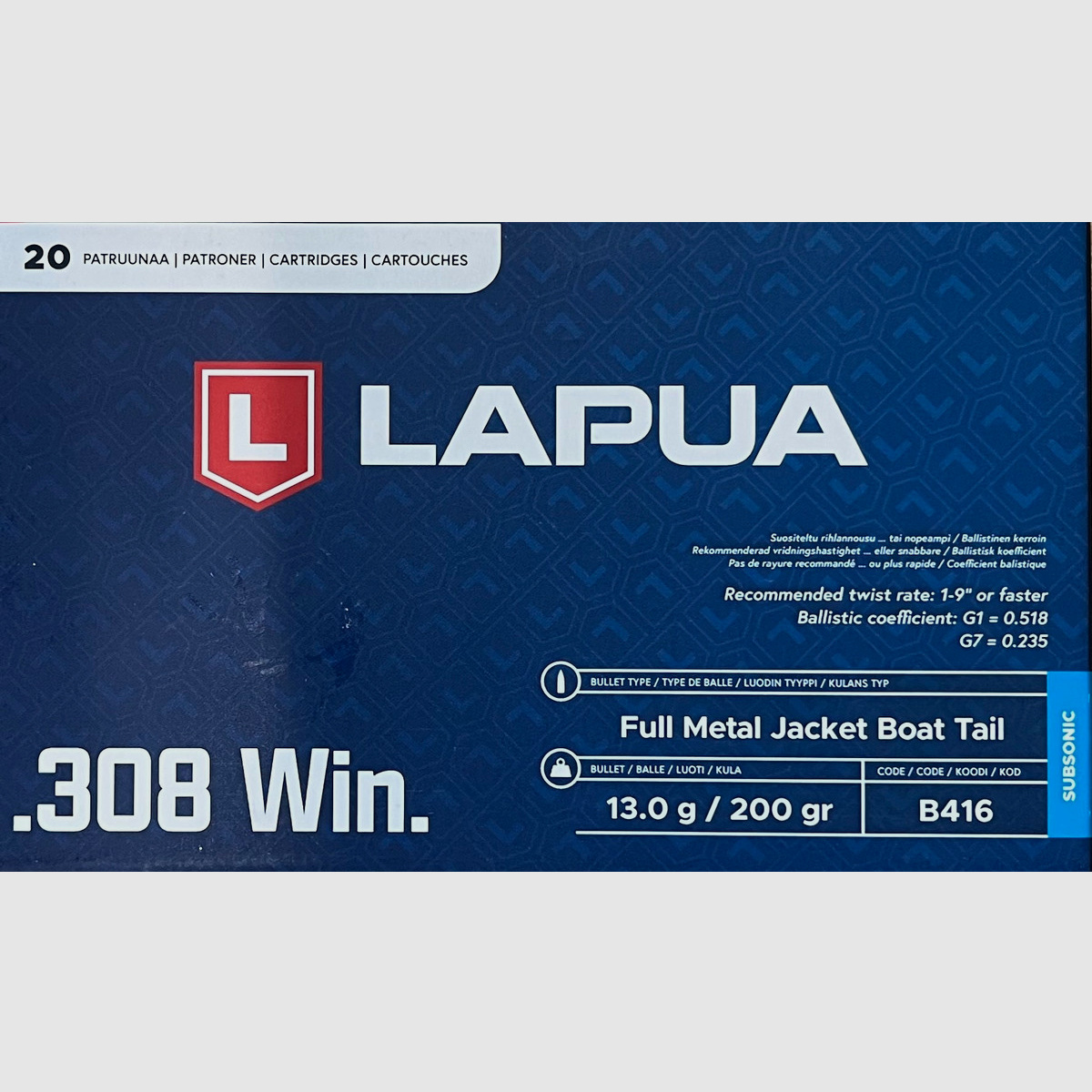 Lapua SUBSONIC .308Win 200grs - 20 Schuss