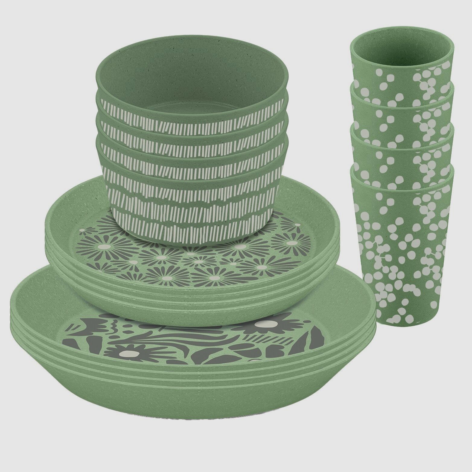 Set di piatti Blomster Natura 16 pezzi verde, immagine 1 di 4