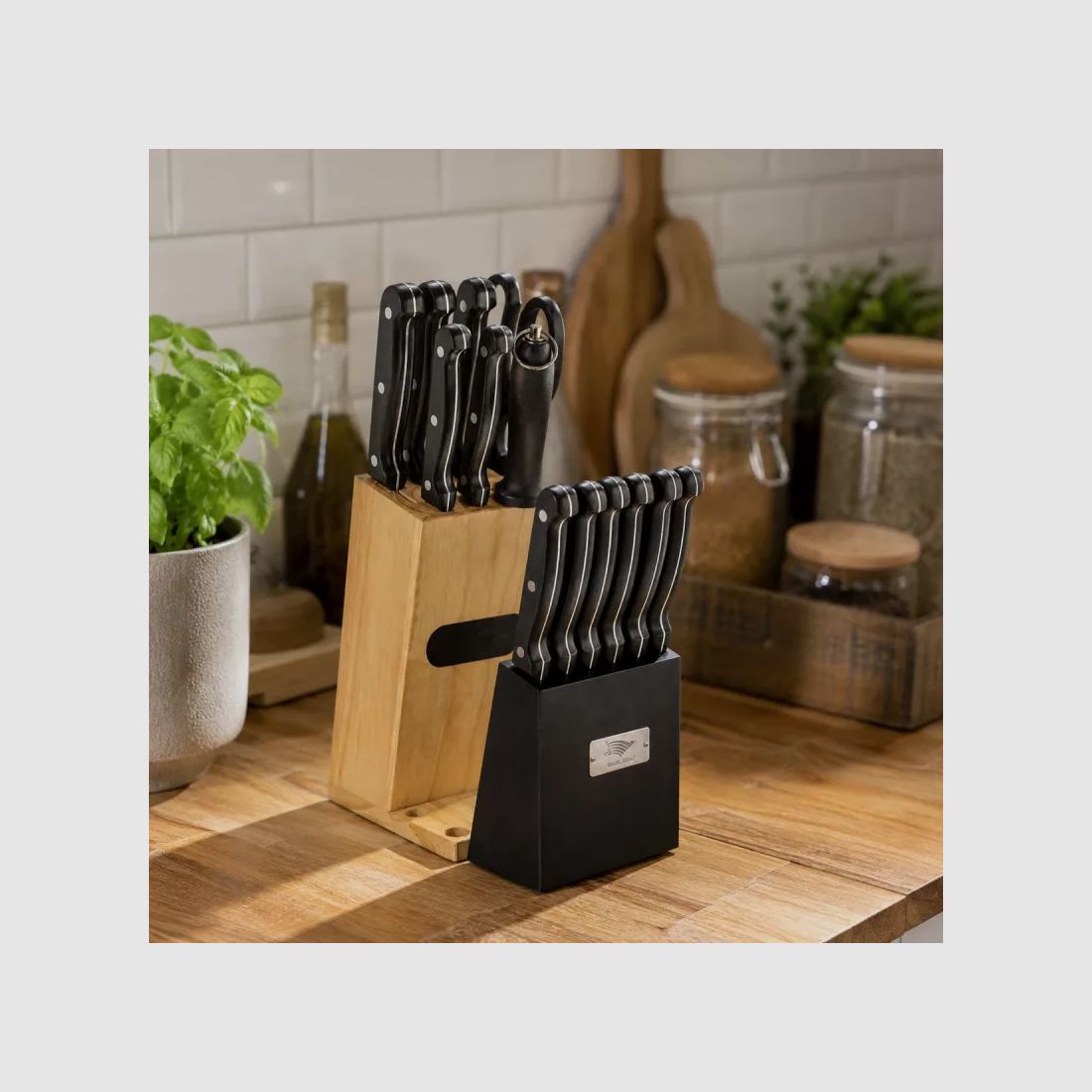 Steakmesser-Set 15 Teile Holz Kiefer Edelstahl 420 Scheren, Bild 3 von 5