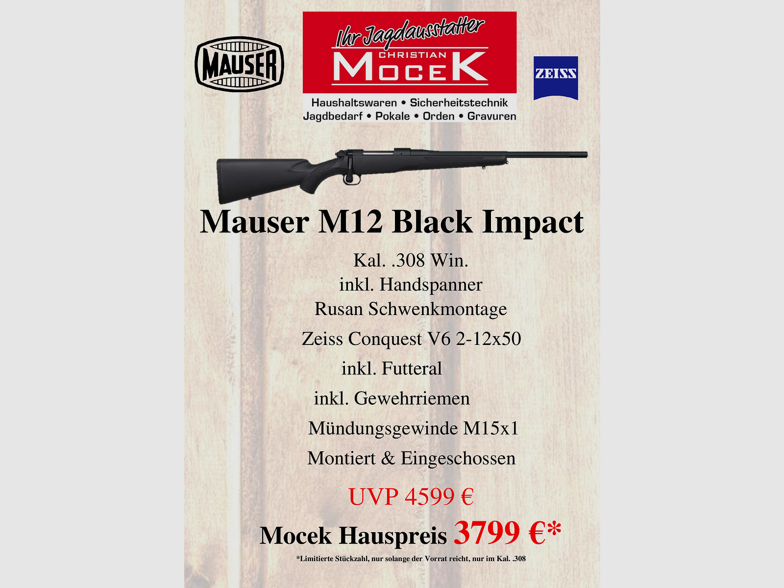 Mauser M12 Black Impact, mit Zeiss Conquest V6 2-12x50