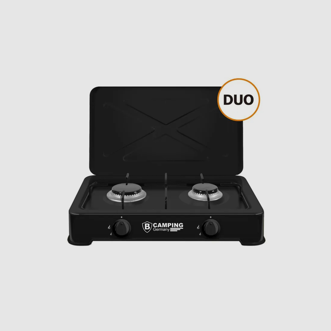 2-burner gas stove (DUO) with connection hose and pressure regulator