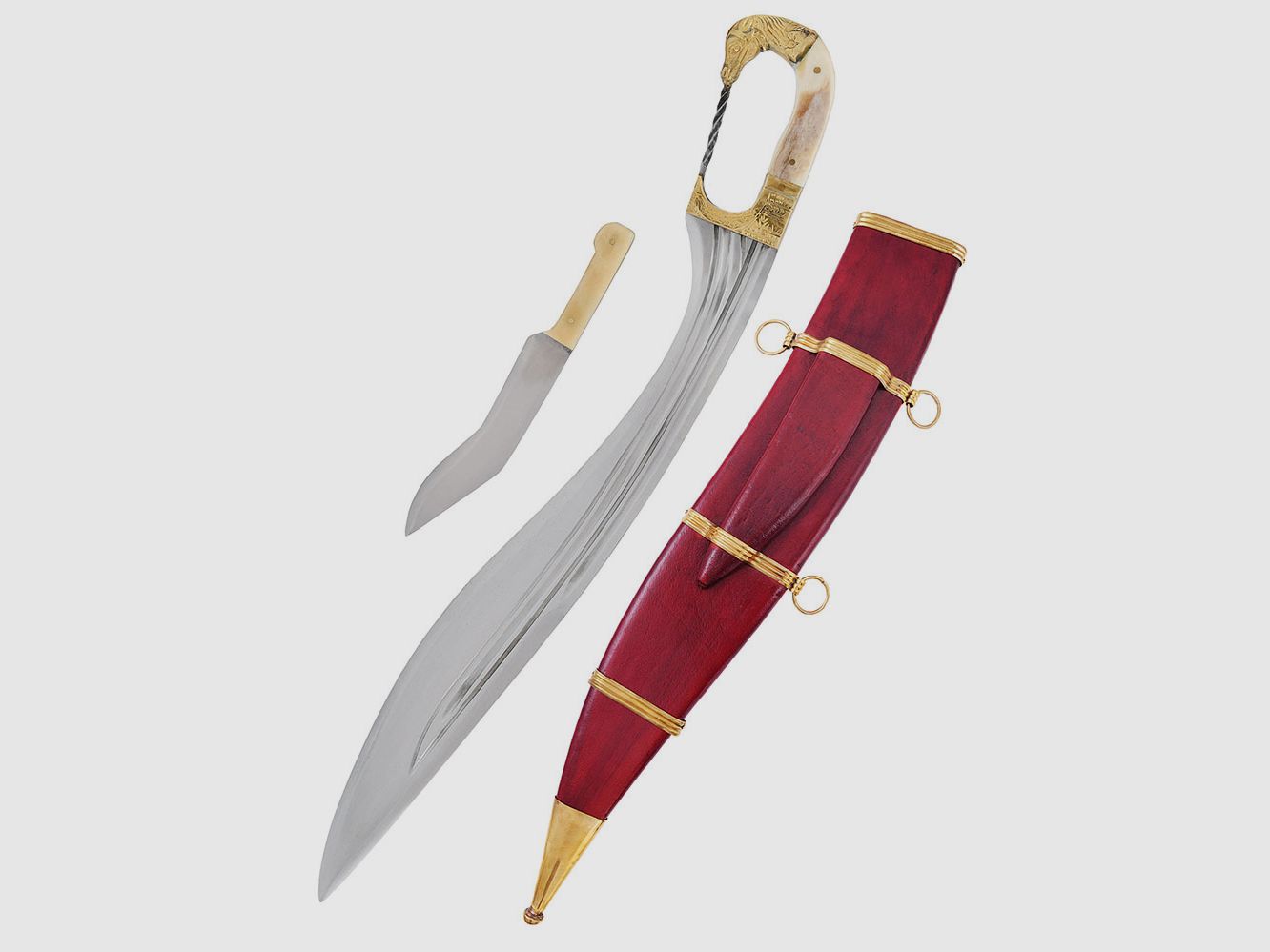 Falcata avec tête de cheval, y compris la gaine et le couteau d'appoint