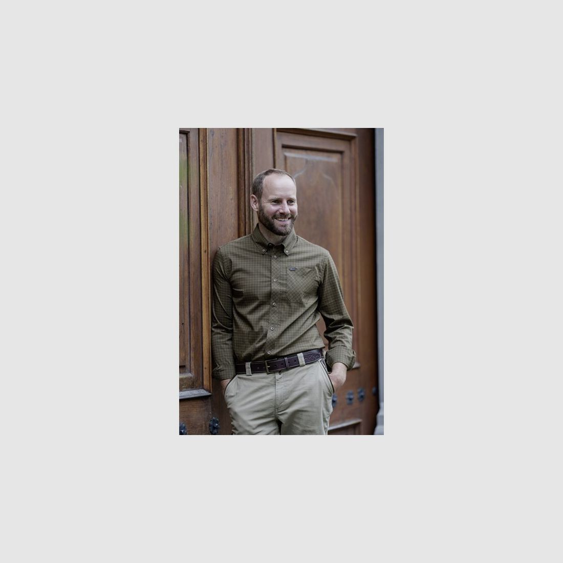 Blaser Stretch Hemd Serge Dunkel oliv kariert