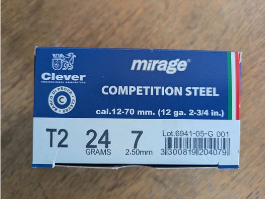 20 Packungen Schrotpatronen Clever Mirage Competition Steel 24gr 12/70