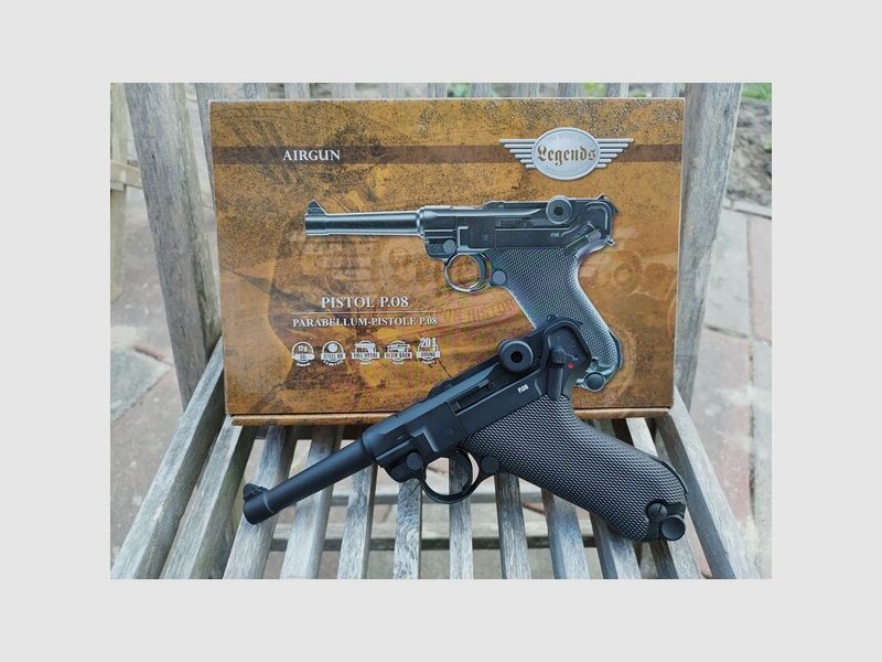 P08 - 4,5 mm Stahl BB Co2-Pistole in Metallausführung mit Blowback