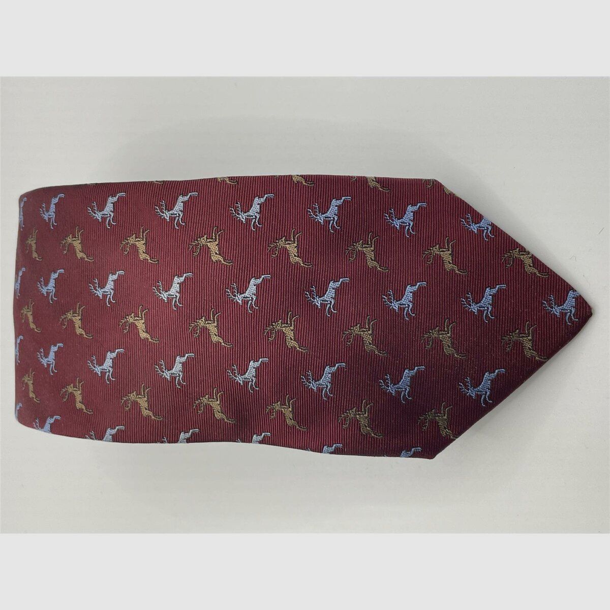 Robert Keyte Krawatte 100% Seide rot Motiv Silberner und brauner Hirsch