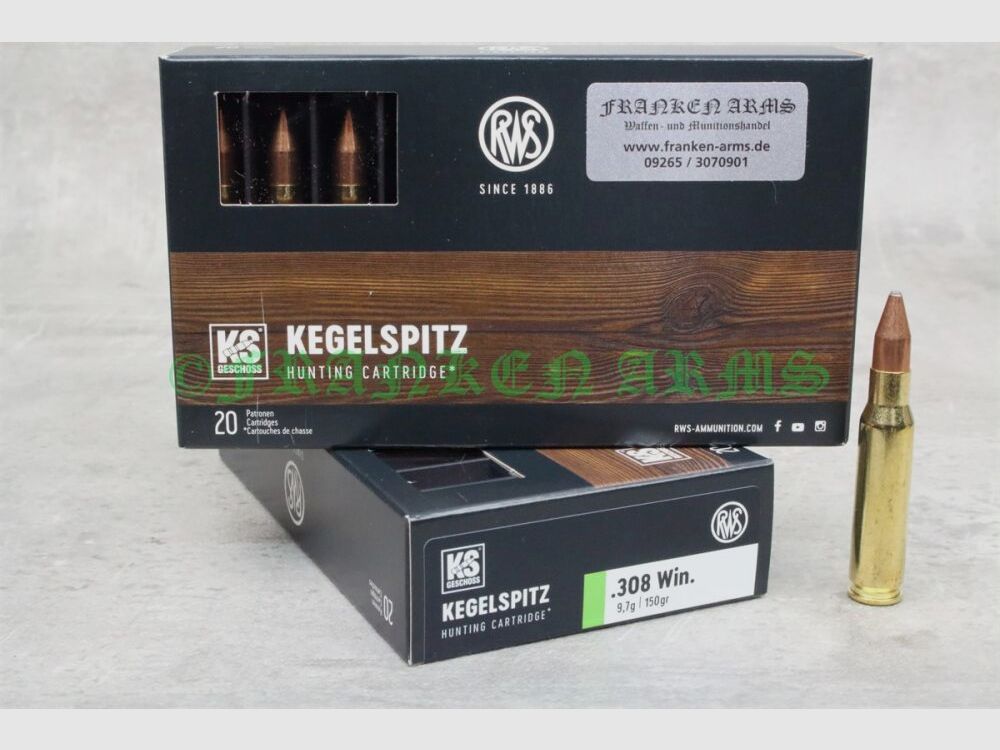 RWS Kegelspitz .308 Win. 150gr. 9,7g 20 pièces Prix dégressifs