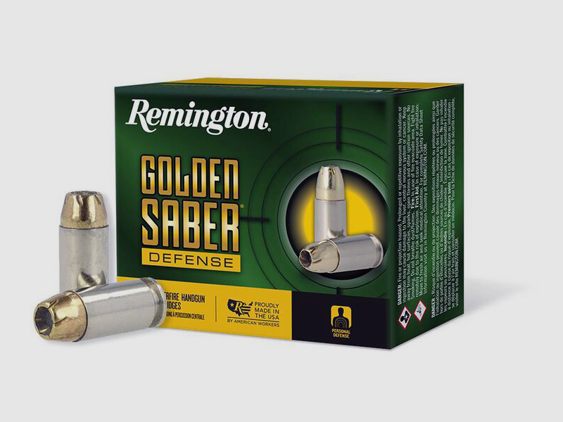 Remington Munitions de Pistolet .40 S&W 11,70g Enveloppe en Laiton Hollow Point Golden Saber Defense