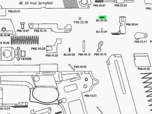 Rastfeder fĂĽr Schreckschuss-, Gas-, Signalpistole Melcher ME 69 Springfield, Ersatzteil