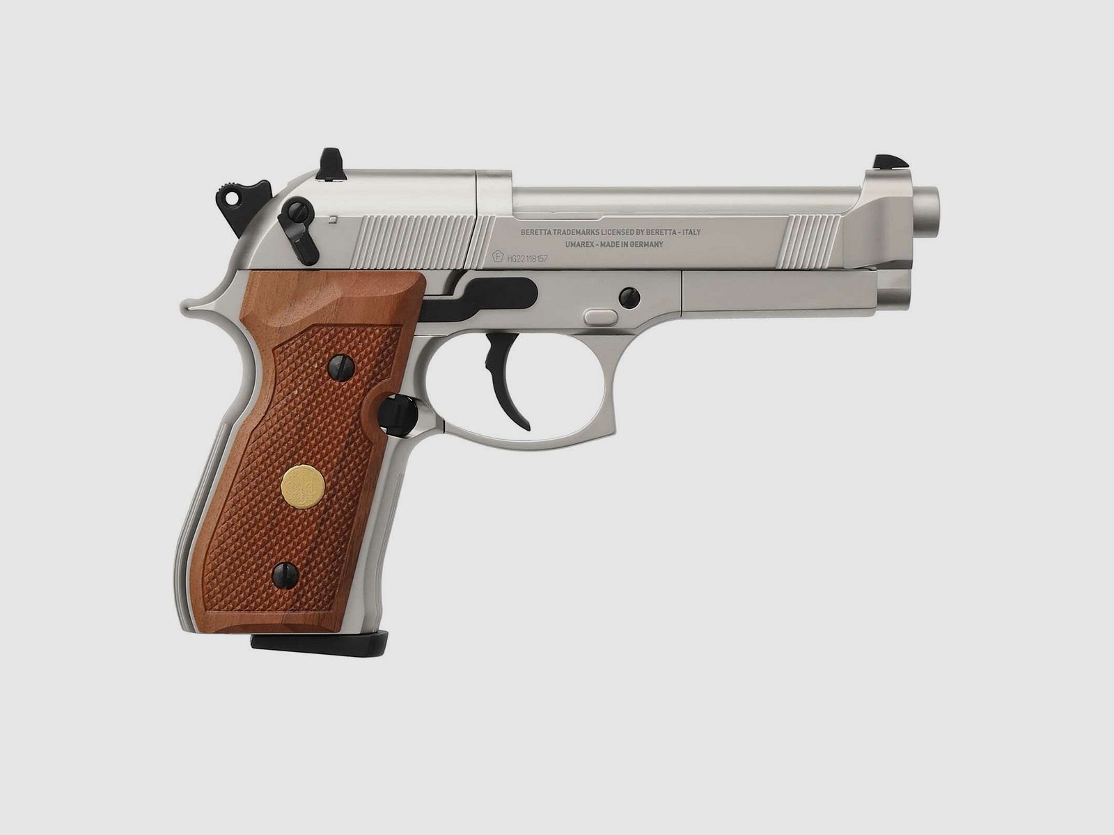 Luftpistolenset Beretta M 92 FS 4,5 mm Diabolo Nickel / Holzgriffschalen (P18) Co2-Pistole + 1000 Diabolos + 10 Co2-Kapseln Umarex