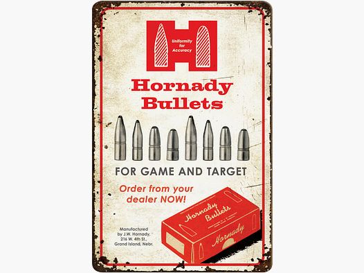 Hornady Bullets Rustykalny Znak Metalowy 12" x 18"