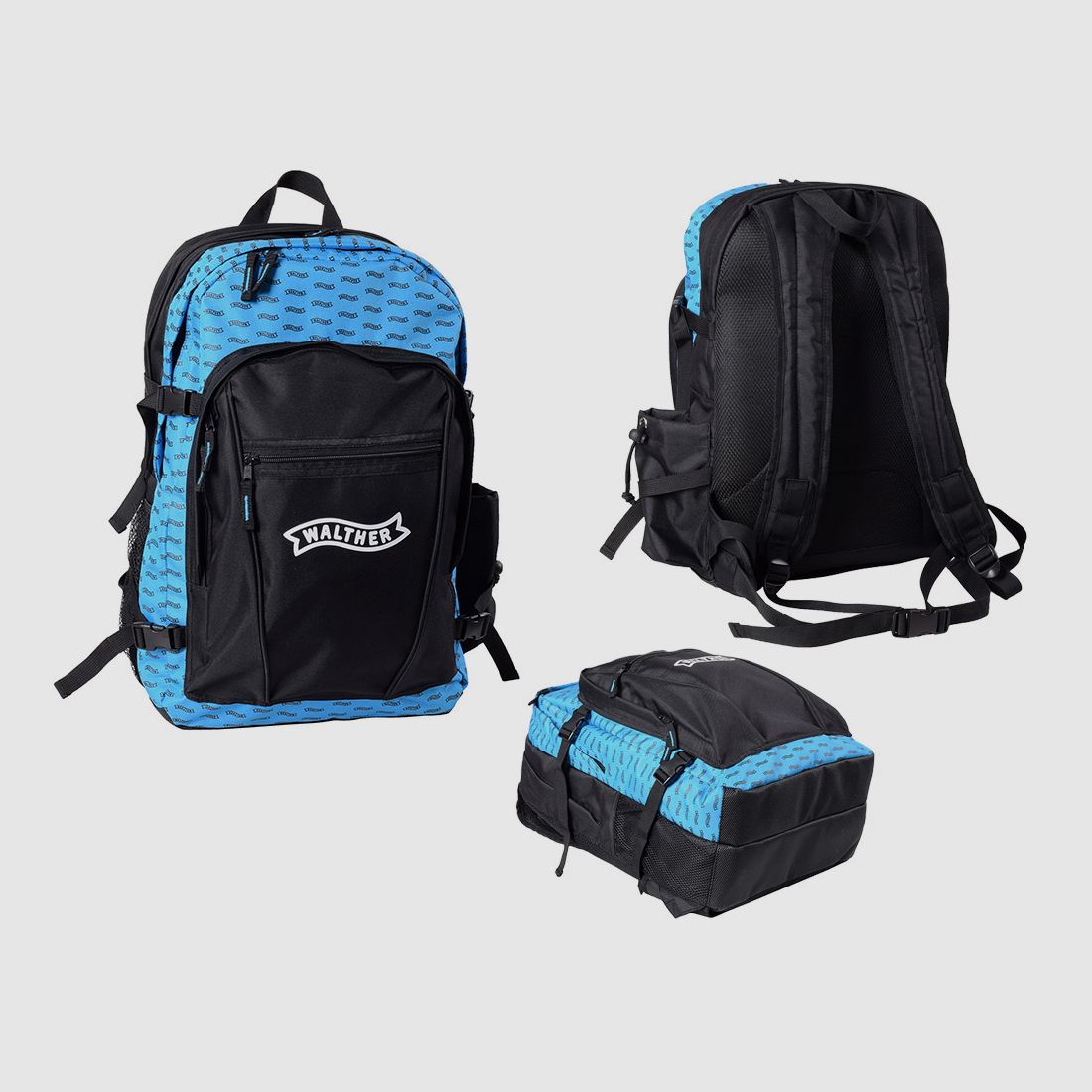 Rucksack Walther BigBag 49 x 29 cm blau schwarz mit Walter Logo fĂĽr Luftpistolen LP300 LP400 LP500 viele Taschen