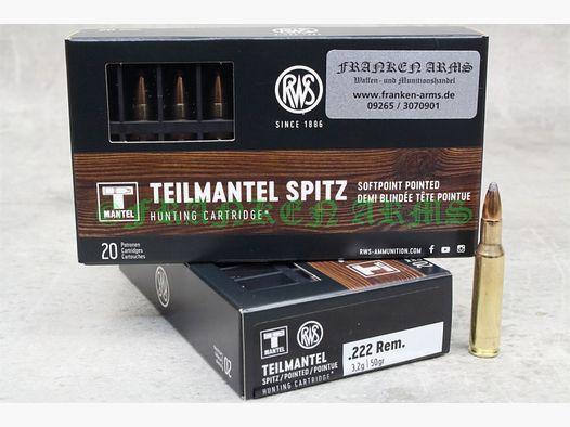 RWS Teilmantel .222 Rem. 50gr. 3,2g 20 Stück 2116405