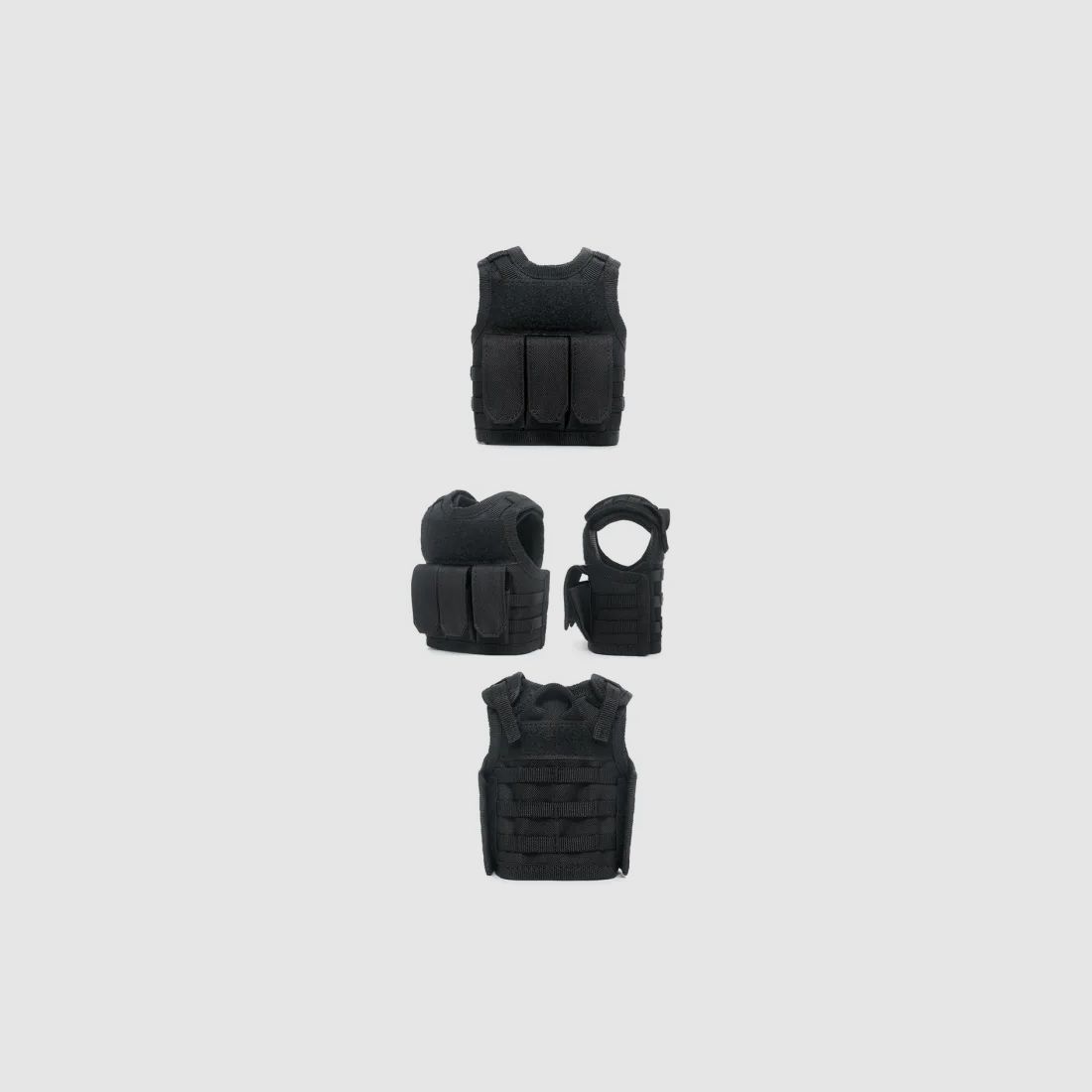 Mini tactical vest with front pockets for beer bottle / wine bottle / thermos bottle - black