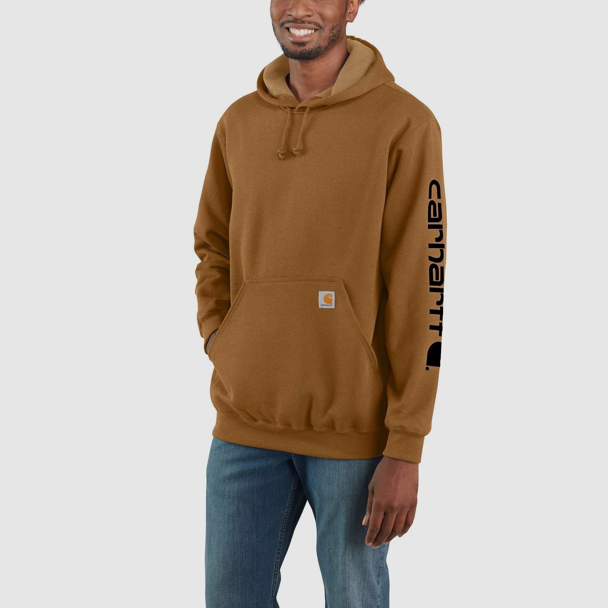 Hoodie Carhartt z logo na rękawie Męski Carhartt® Brązowy XS