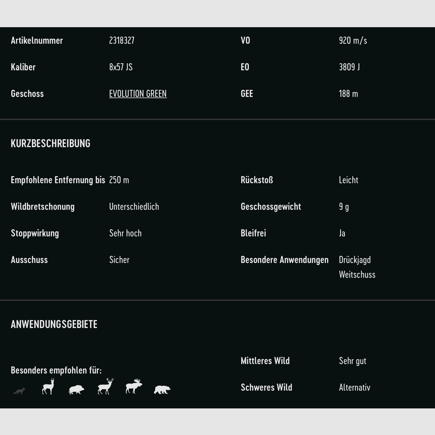 RWS 2318327 8x57 IS Evo Green 9.0g 139grs. Rifle ammunition Lead-free