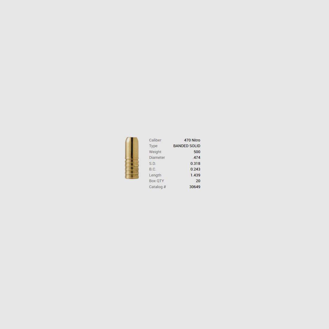 Barnes Geschoss .474 / 12,00mm 500GR Banded Solid 20 Stück