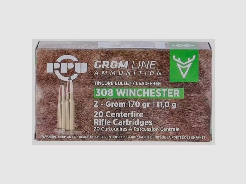 5 Packungen PPU Z-GROM bleifrei .308 Win 170 gr. - 20 Stk