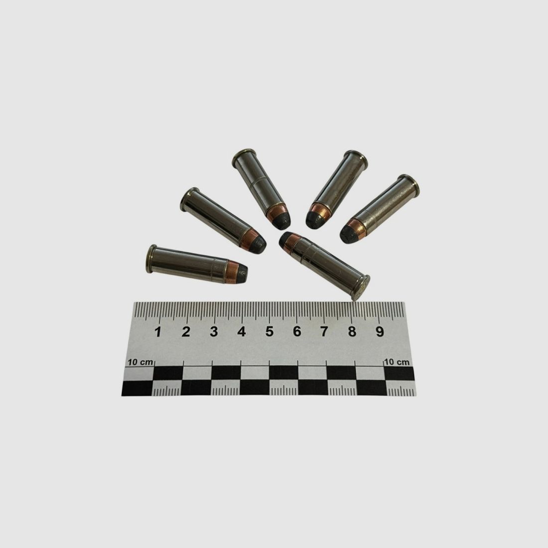 6 pieces of decommissioned ammunition caliber .38 Special full metal jacket in nickel case