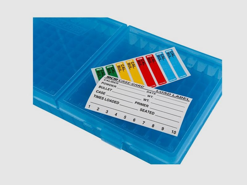 MTM scatola per cartucce P-200-45-24 blu trasparente con coperchio a ribalta per 200 cartucce .45 ACP e altre.
