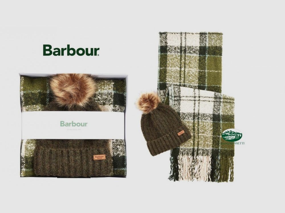 BARBOUR Set Hut und Schal Tartan Saltburn grün Damen
