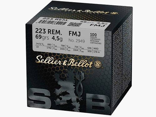 Sellier & Bellot 2010788 .223 Rem. Vollmantel 4,5g 69grs. 100 Stck Büchsenpatronen