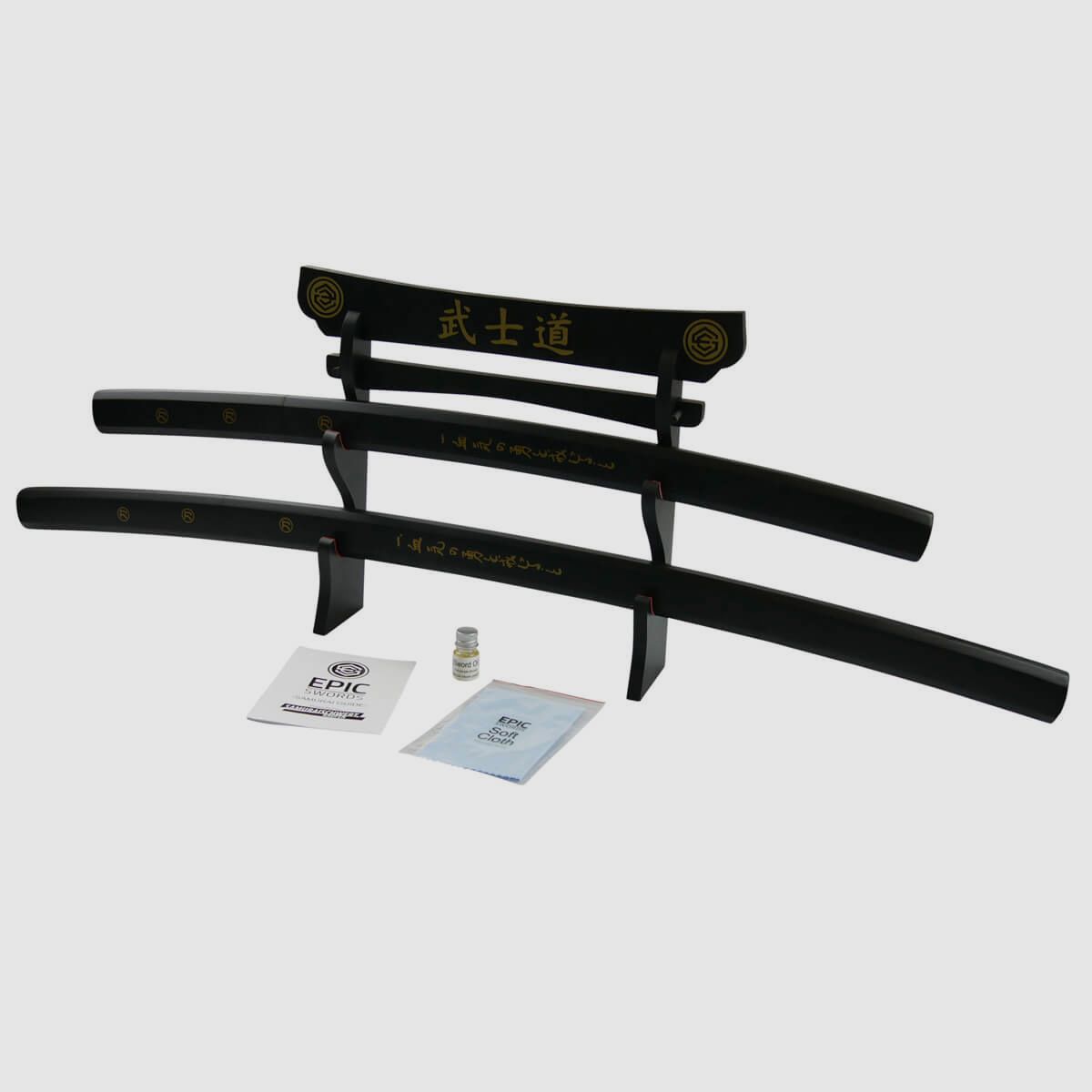 Epic Swords Katana Wakizashi Black Aikuchi Daisho Schwertpaar mit Schwertstnder und Zubehr