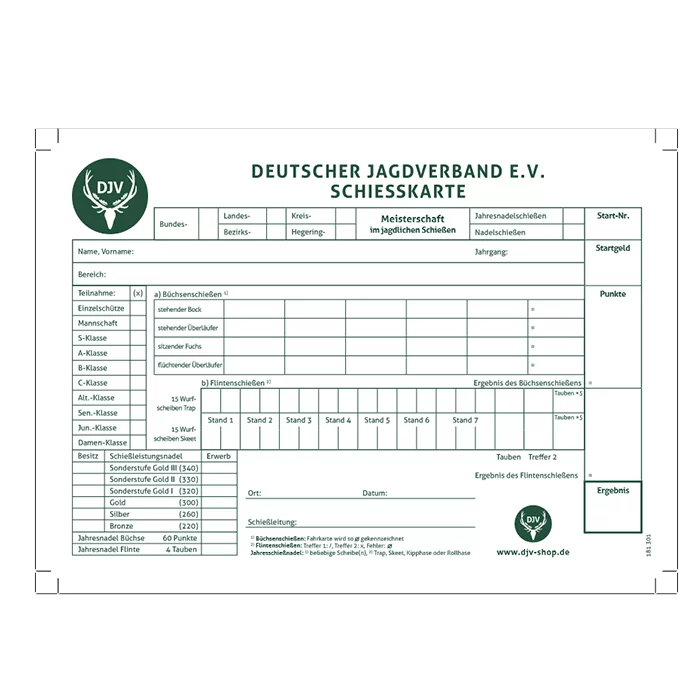 Carte de tir DJV arme longue