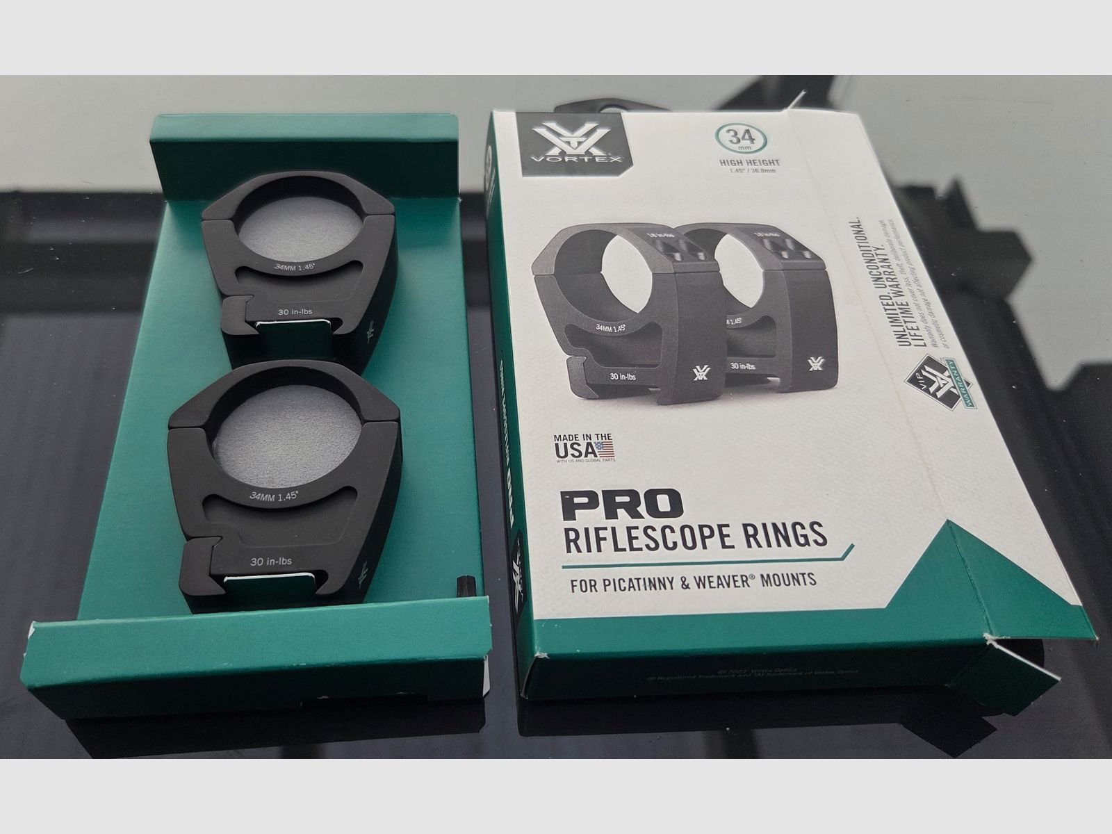 Montaggio mirino 34 mm Vortex Pro Series anelli medi Picatinny Weaver
