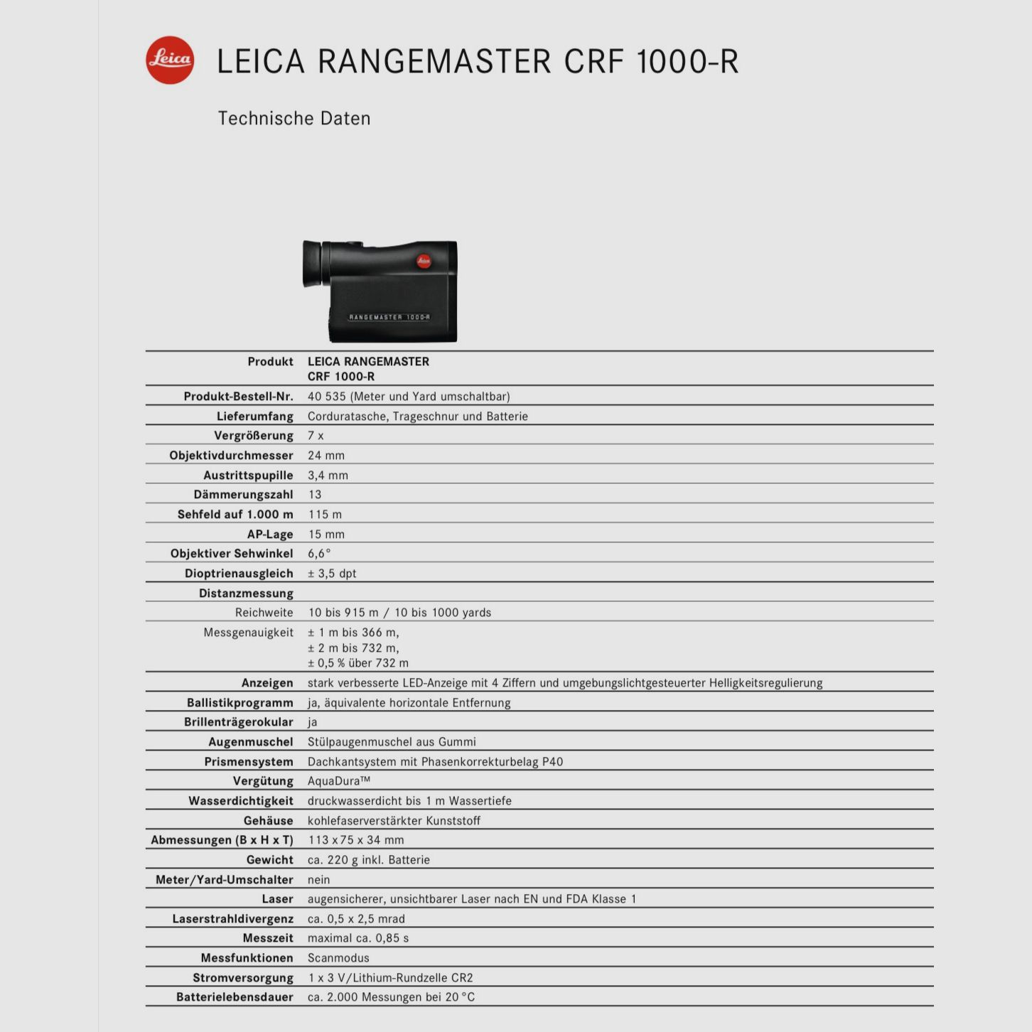 LEICA Rangemaster CRF 1000-R Entfernungsmesser
