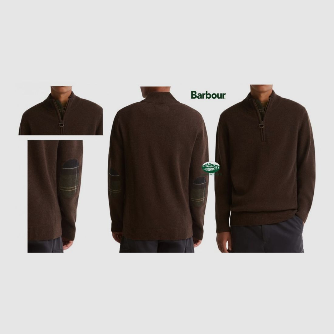 BARBOUR Pull Holden à demi-zip couleur chêne brun