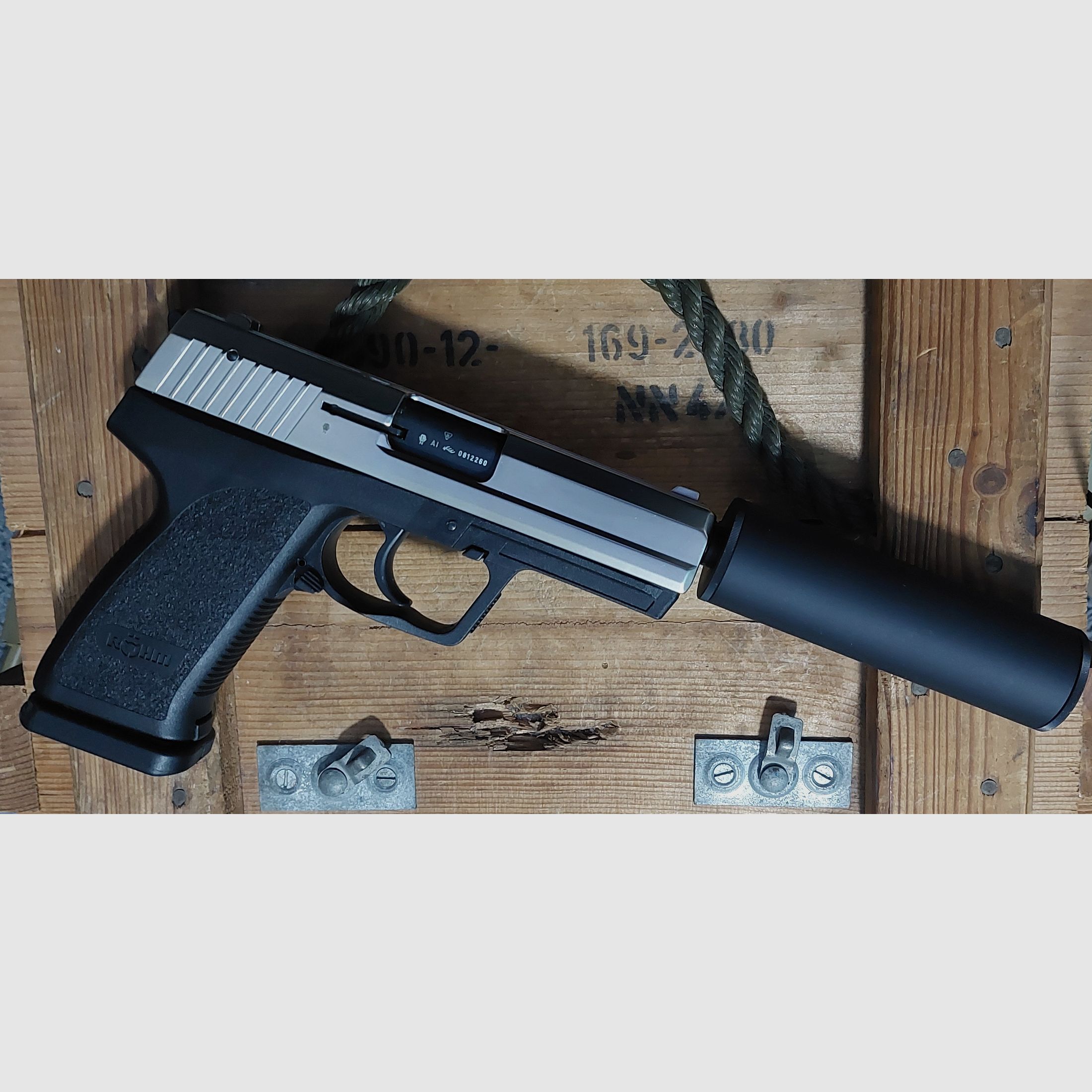⚠️ ! RÖHM - RG96 - MATCH - con SUPRESOR de sonido mate cromo (PTB 699) Glock RG 96 Walther