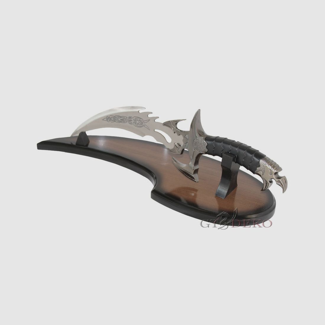 Coltello da combattimento fantasy con display in legno