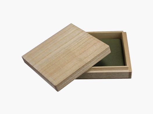 Tsuba box made of solid wood with green padding