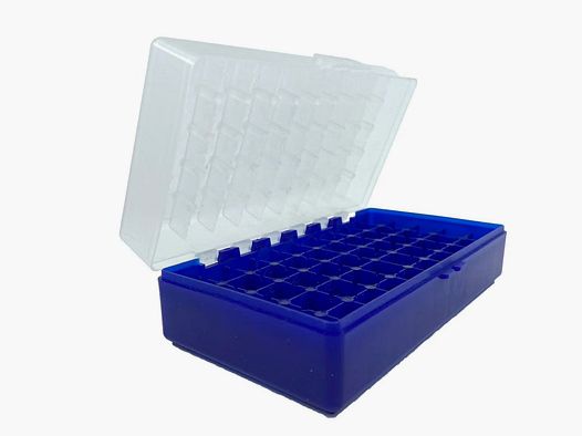 Boîte de munitions pour .45ACP 50 coups, bleue avec couvercle transparent EVOLUTION