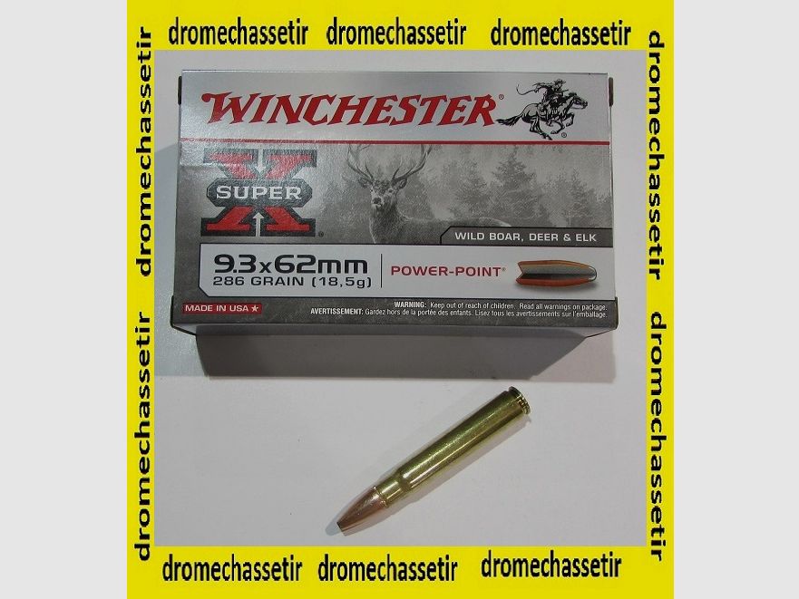 1 doos van 20 patronen, 9,3×62, Winchester Power Point 286 grains