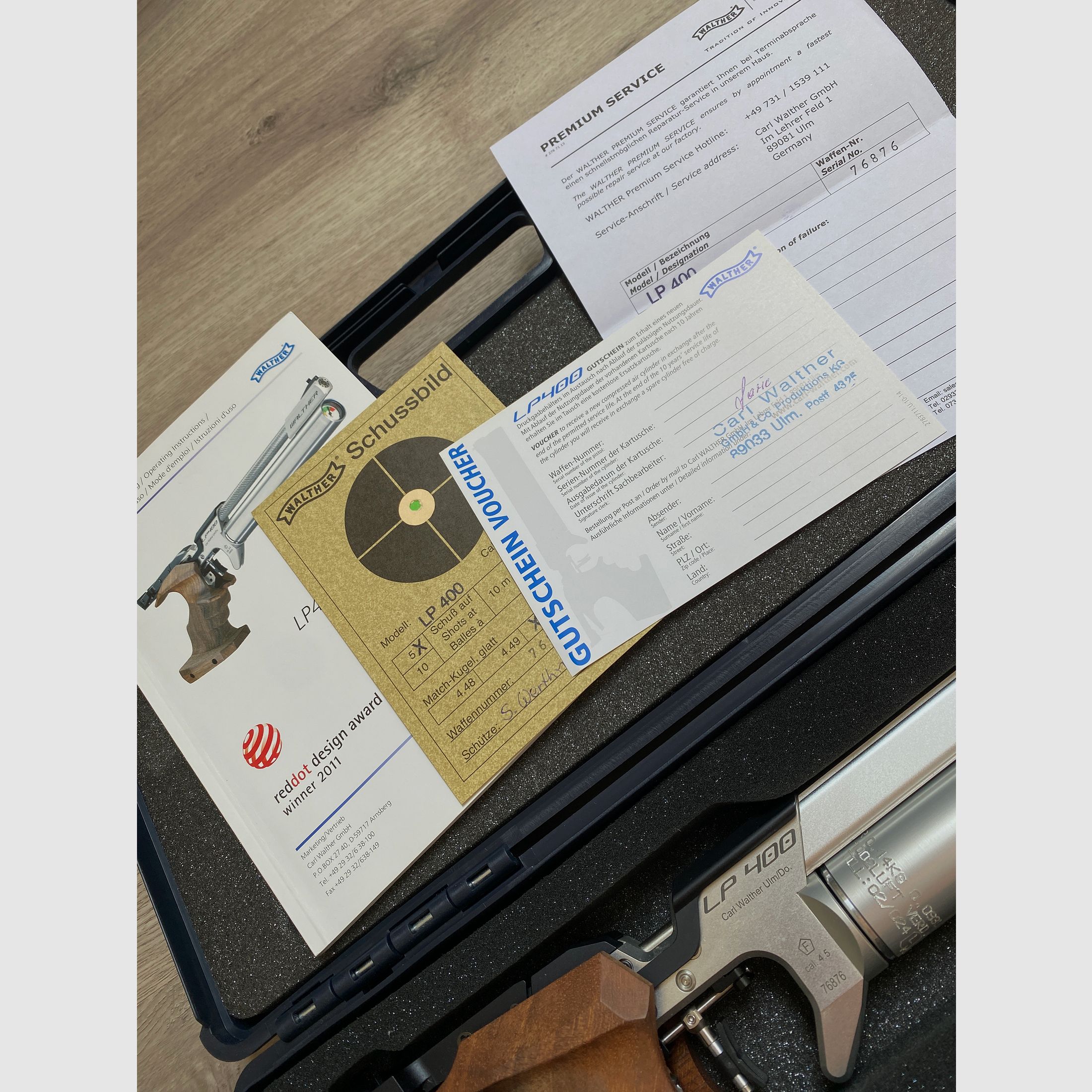 Walther LP 400 ALU Luftpistole mit 3D-Nussbaumgriff (Größe S, Rechtshand) – neuwertiger Zustand